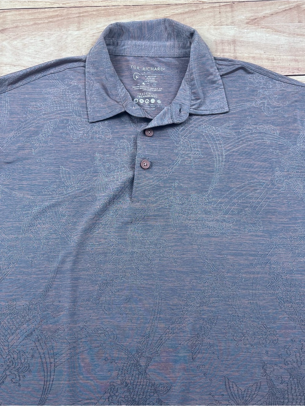 Tori Richard Honolulu Koi Fish Cool Tradewind Technology Blue Polyester Polo L